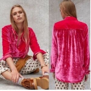 Pilcro Mara Relaxed Velvet Buttondown 4 EUC